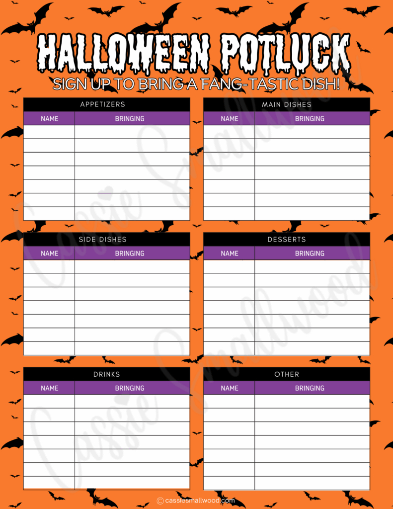 12 Cute Halloween Potluck Sign Up Sheets - Cassie Smallwood within Printable Halloween Potluck Sign Up Sheet