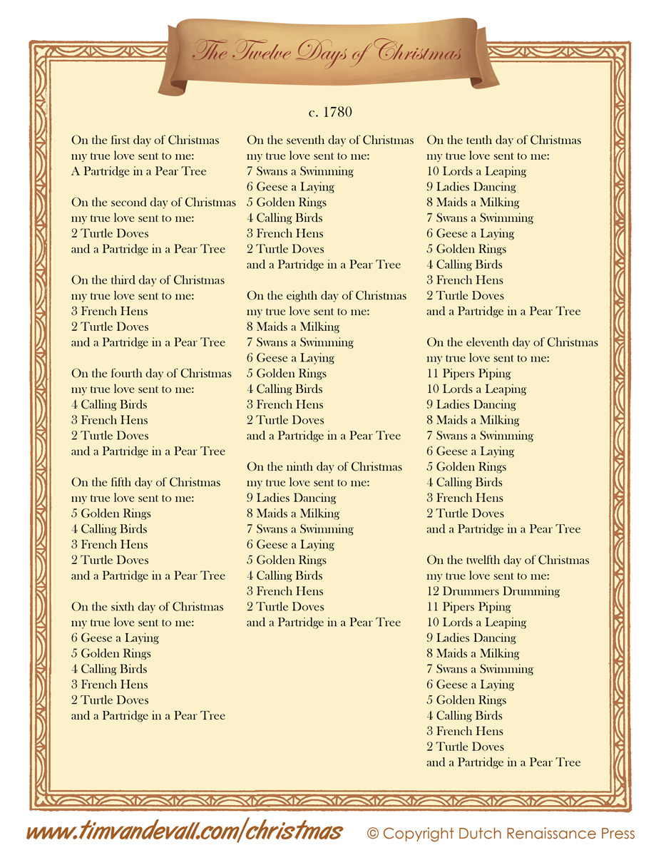 12 Days Of Christmas Lyrics Printable | Christmas Lyrics regarding 12 Days of Christmas Lyrics Printable