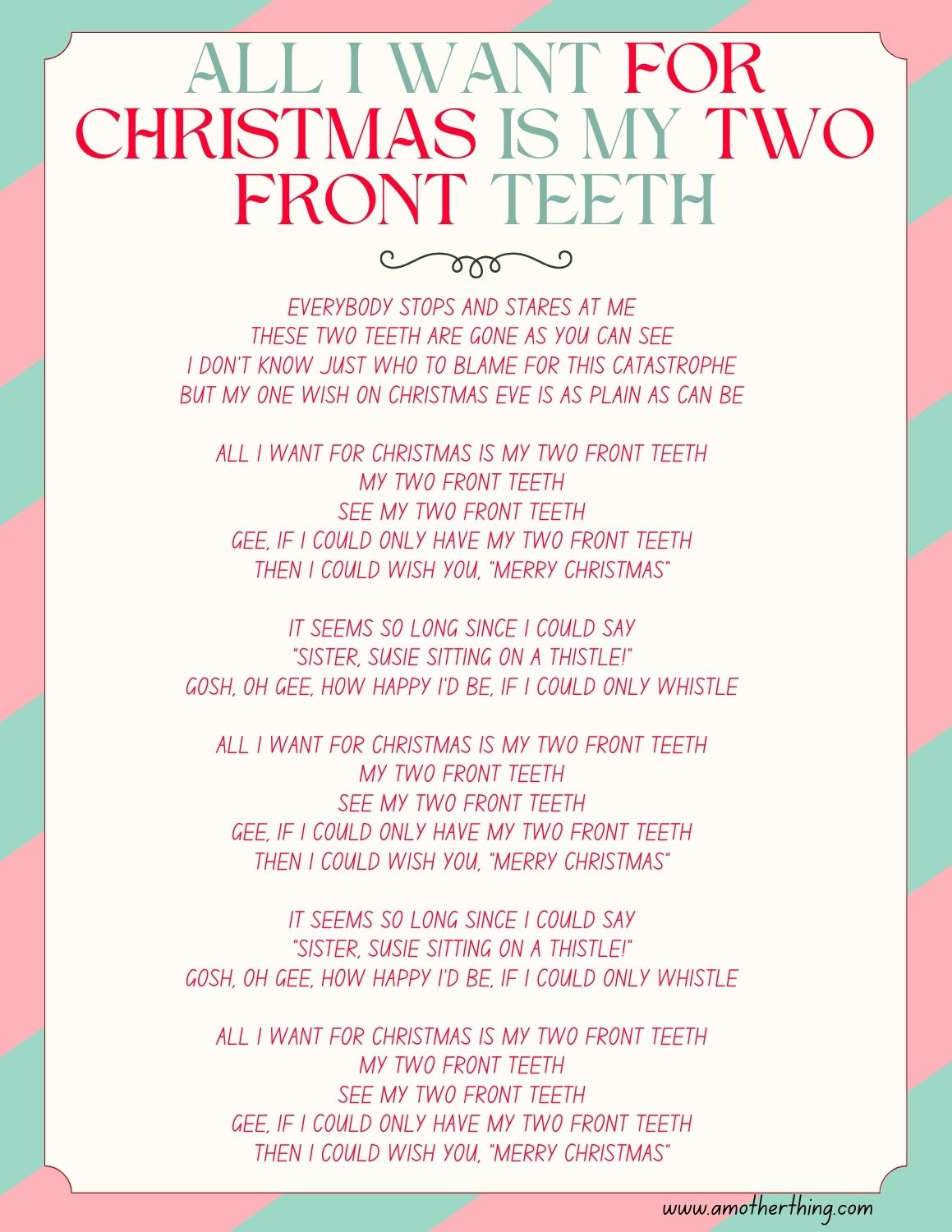 Best Easy Christmas Songs For Kids (With Lyrics!) | It&amp;#039;S A Mother inside Printable All I Want For Christmas Is My Two Front Teeth Lyrics