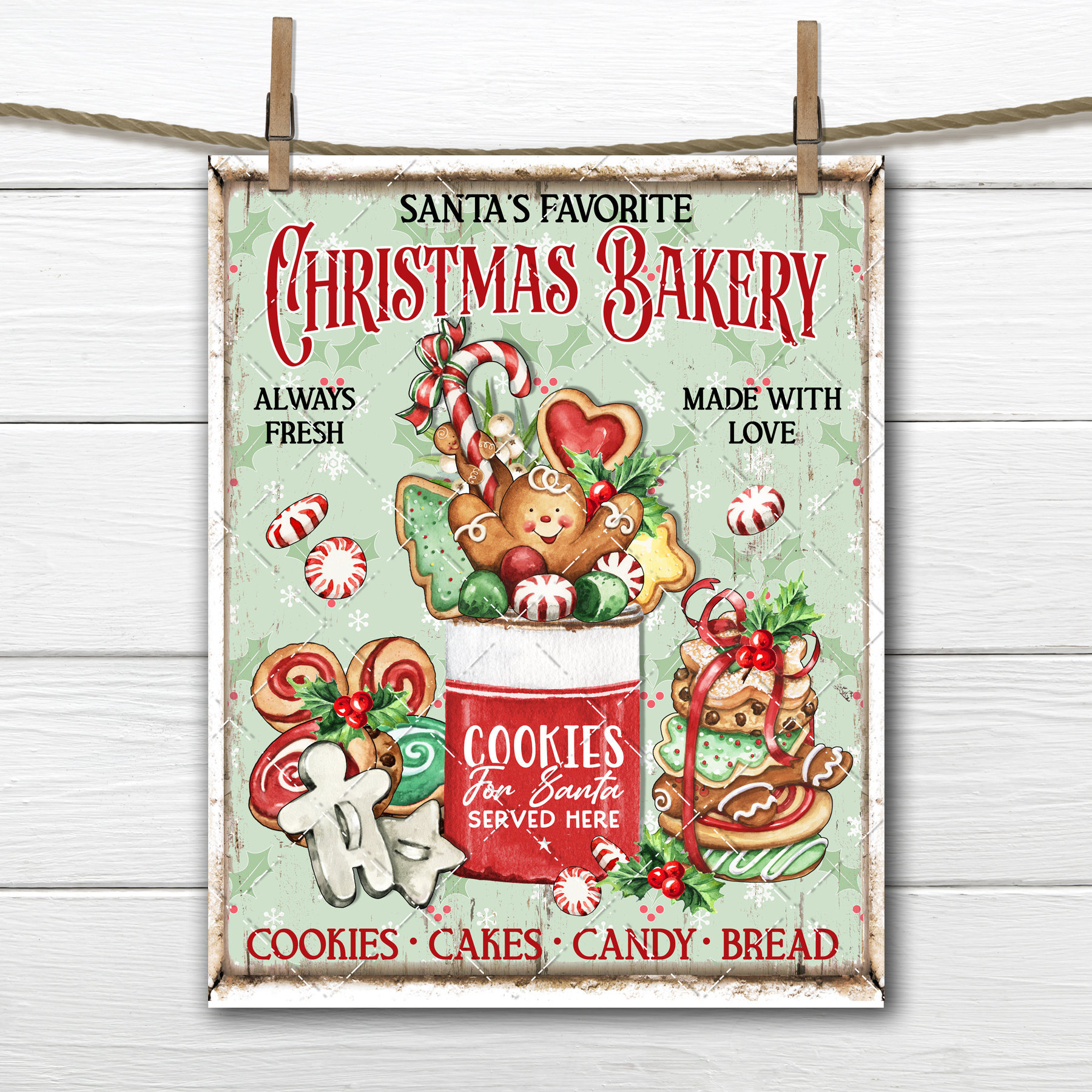 Christmas Bakery Gingerbread Sign Santa Cookies Candy Cakes Xmas in Printable Gingerbread Bakery Christmas Sign