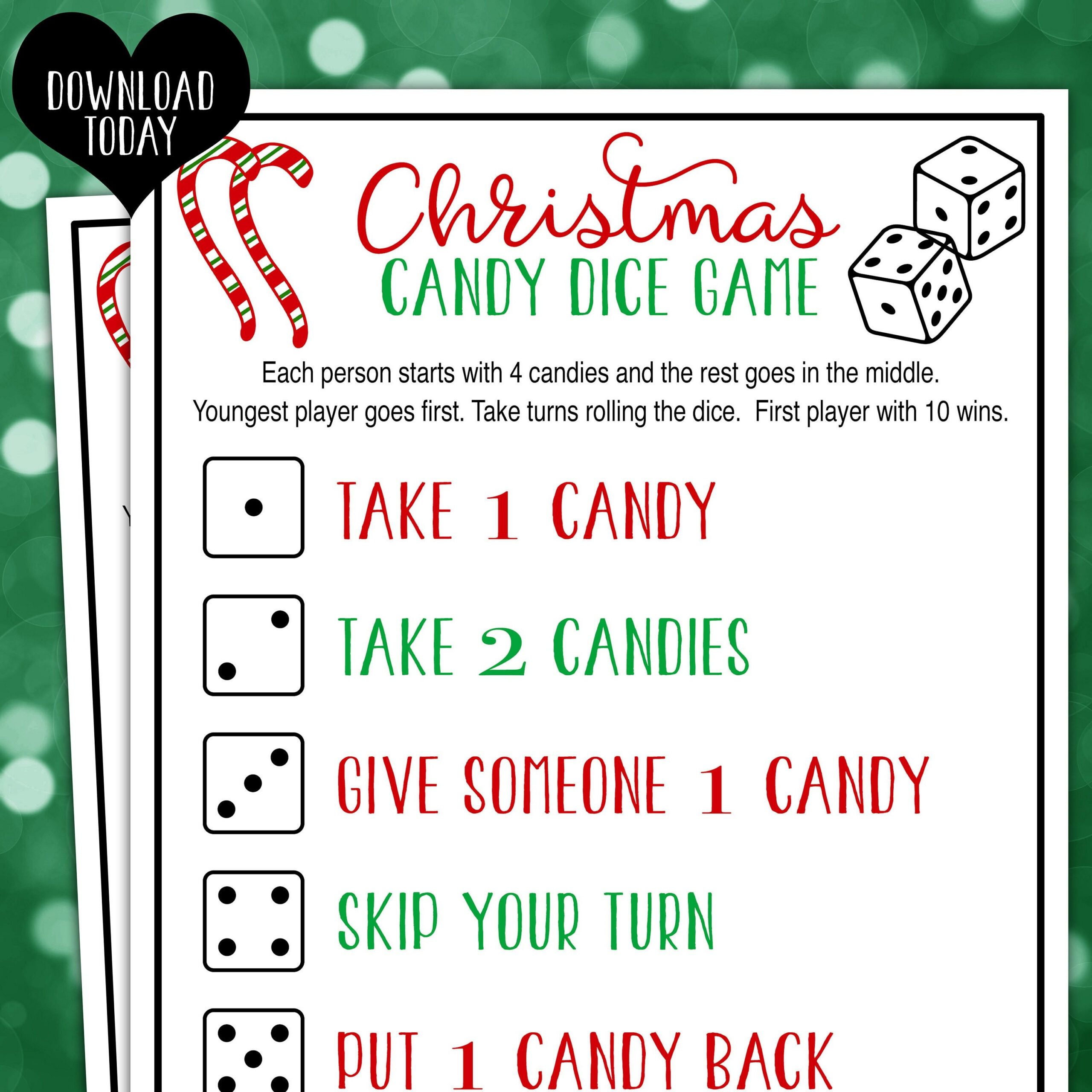 Christmas Candy Dice Game / Christmas Party Games / Holiday Games intended for Christmas Candy Dice Game Printable