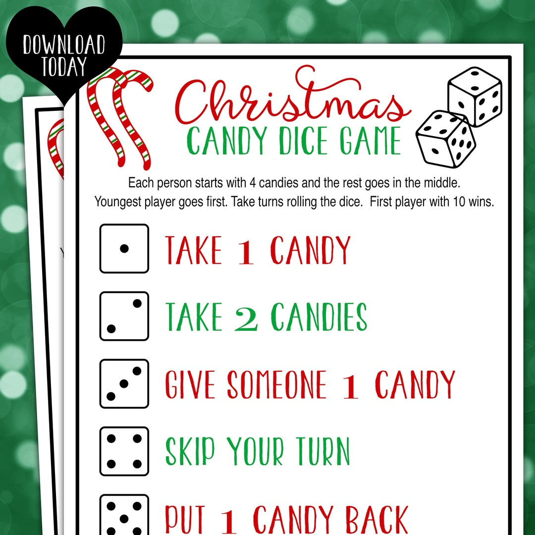 Christmas Candy Dice Game / Christmas Party Games / Holiday Games with regard to Printable Christmas Candy Dice Game 10