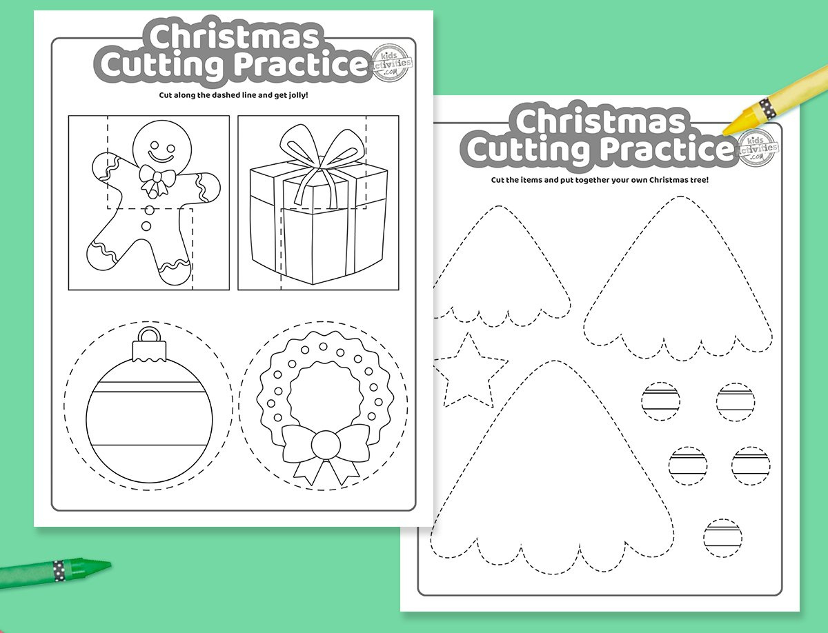 Christmas Cutting Practice Coloring Pages For Kids! Kids in Christmas Cutting Skills Practice Printable