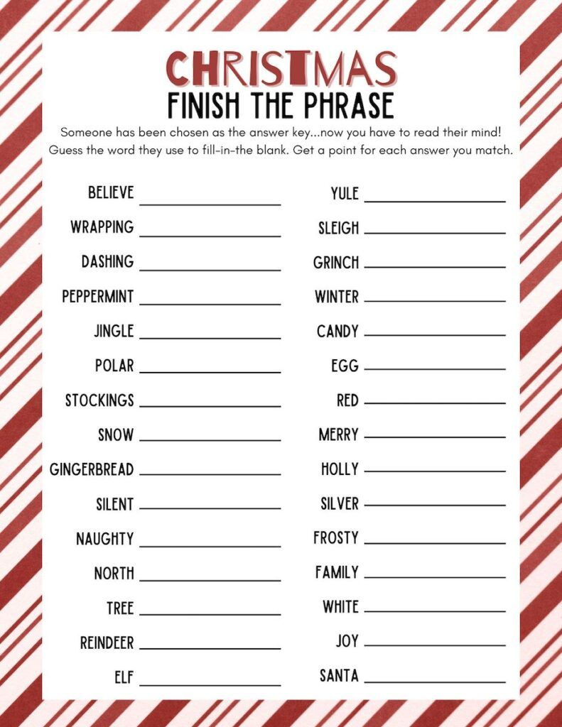 Christmas Finish My Phrase Free Printable Activity - Originalmom with regard to Christmas Finish the Phrase Game Printable