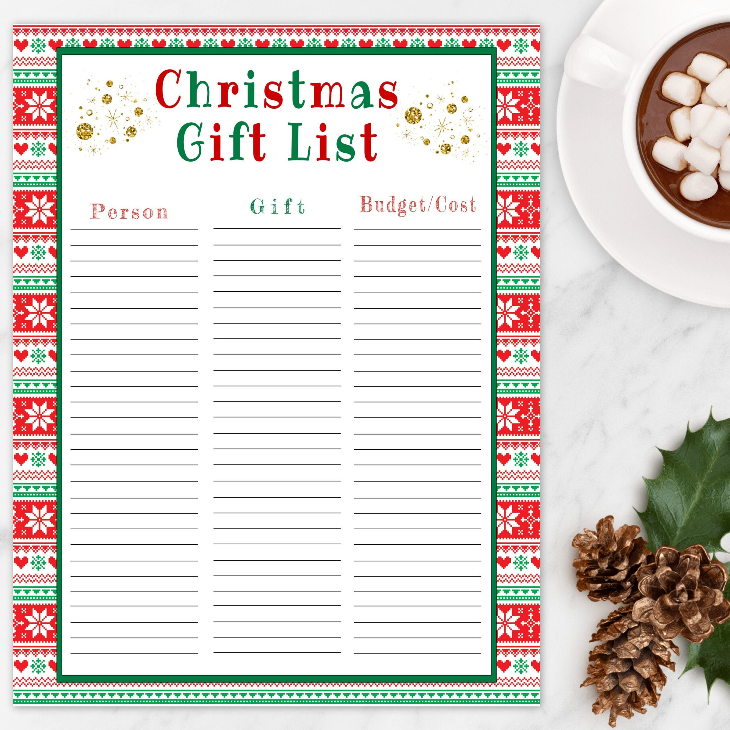Christmas Gift List Printable Template, Editable Holiday Gift List intended for Printable Christmas Gift List