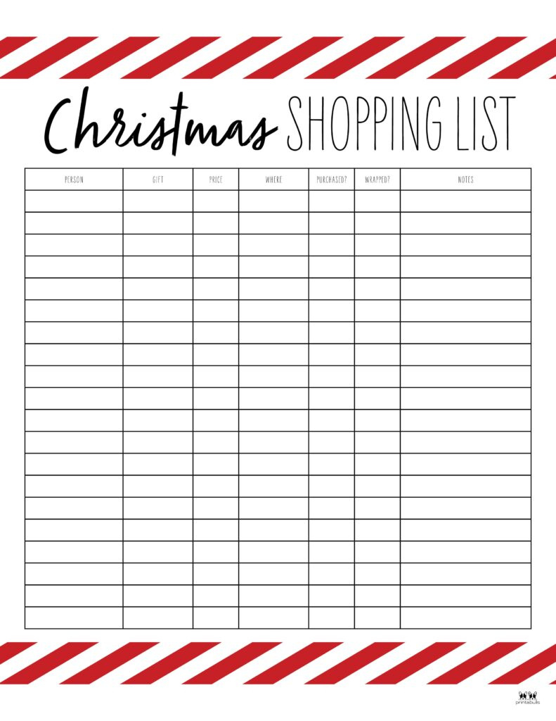 Christmas Gift List Templates - 20 Free Pages | Printabulls pertaining to Printable Christmas Shopping List
