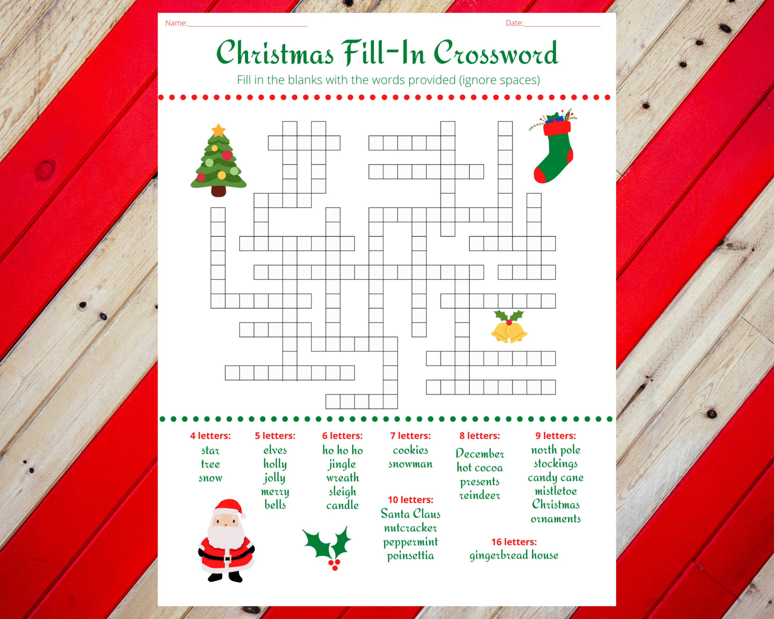 Christmas Holiday Fill In Crossword Puzzle Worksheet Digital inside Christmas Crossword Puzzle Printable