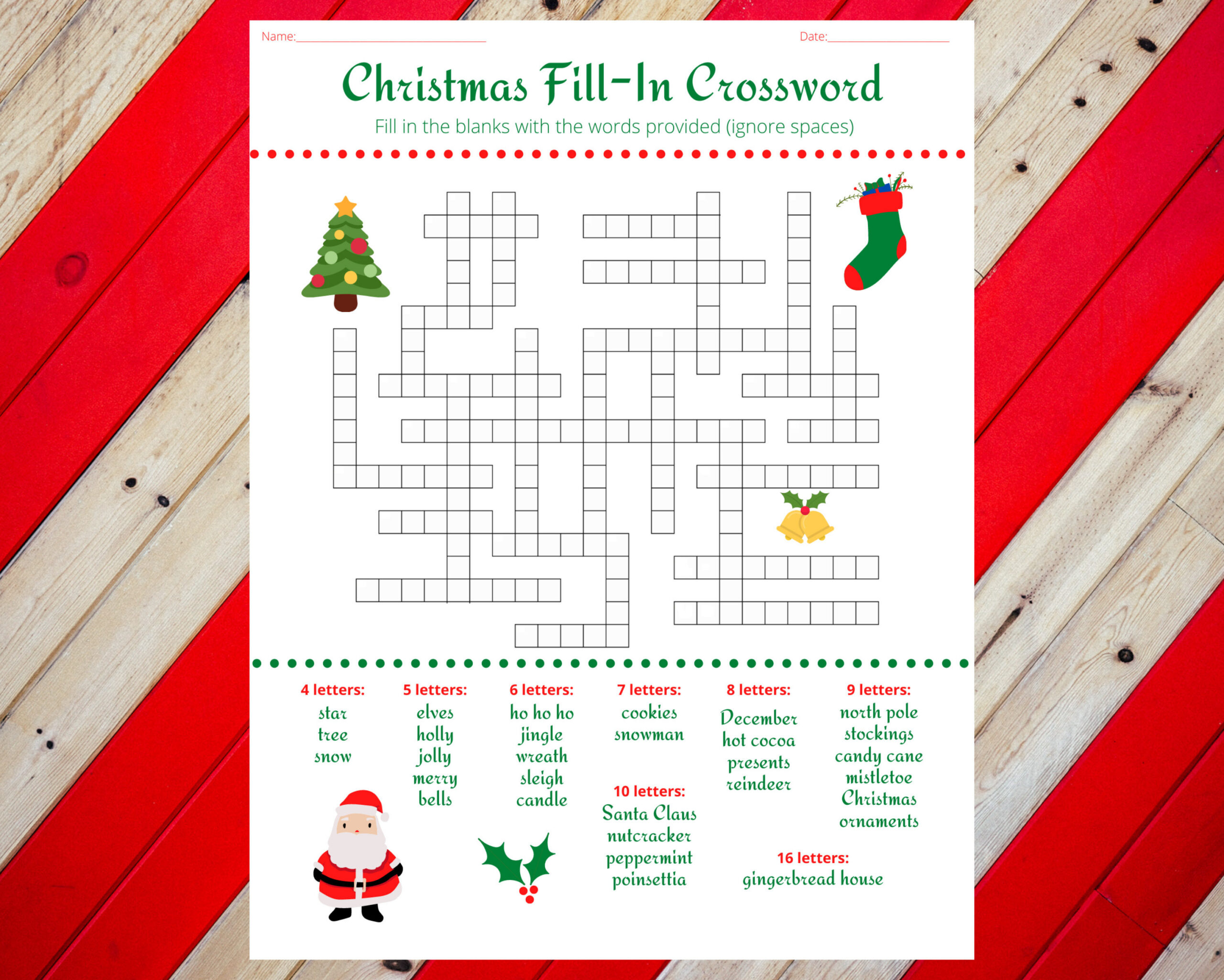 Christmas Holiday Fill In Crossword Puzzle Worksheet Digital throughout Printable Christmas Crossword Puzzle