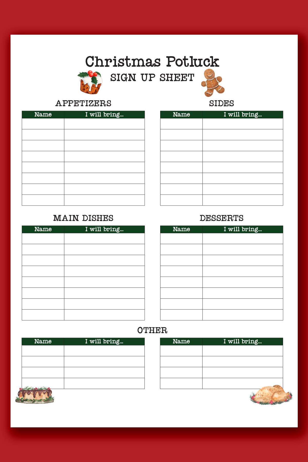 Christmas Potluck Sign Up Sheet Free Printable intended for Printable Christmas Potluck Sign Up Sheet