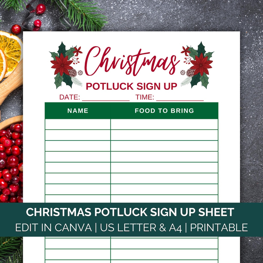 Christmas Potluck Sign Up Sheet Vorlage, Druckbare Holiday Potluck regarding Printable Christmas Potluck Sign Up Sheet