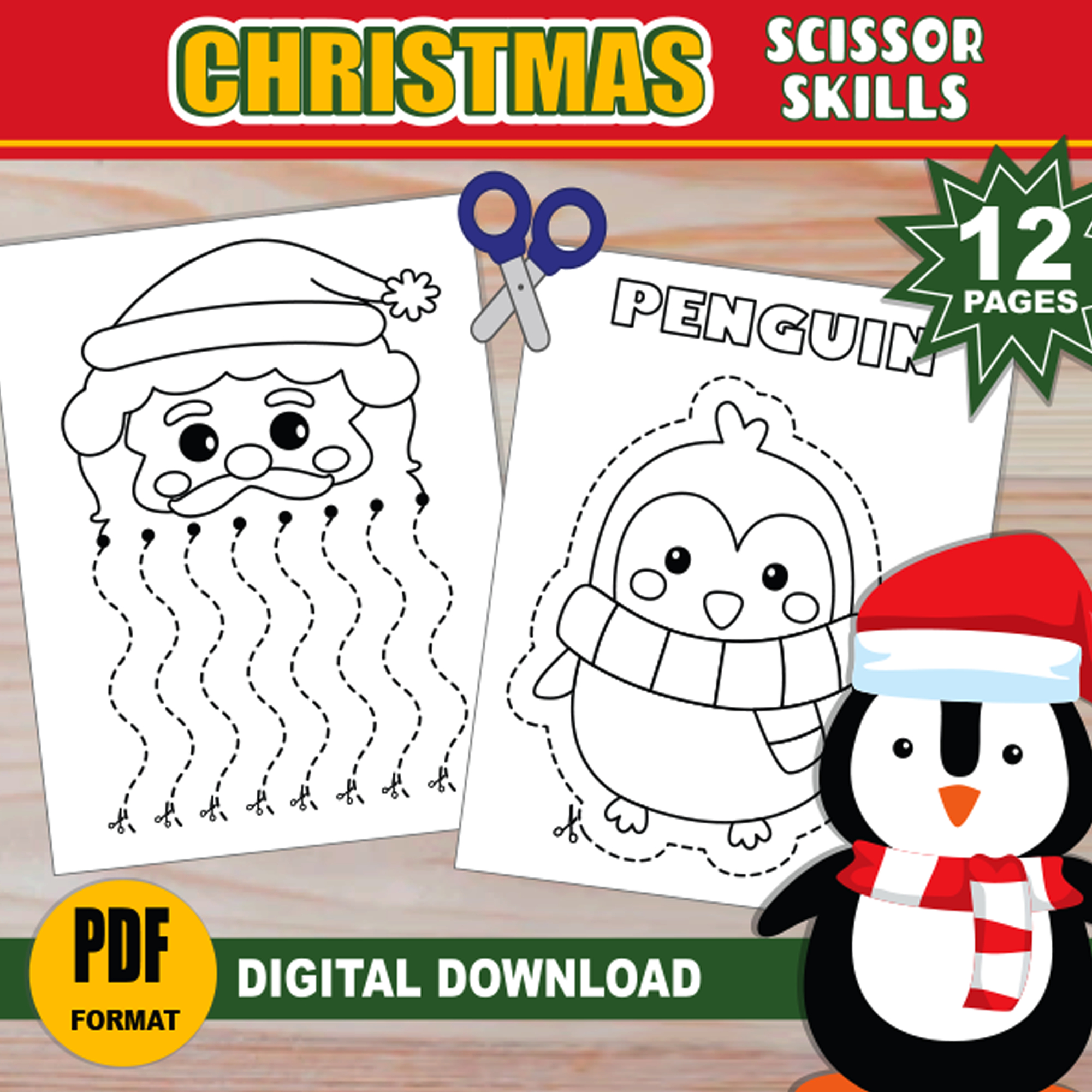 Christmas Scissor Skills | Santa'S Beard & Christmas Characters for Christmas Cutting Skills Practice Printable
