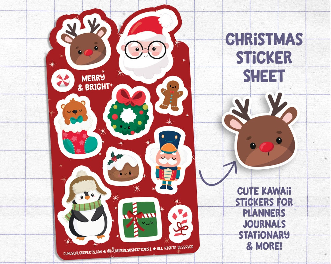 Christmas Sticker Sheet, Merry And Bright, Christmas Stickers, Stickers For  Planner Journal, Cute Stationary, Planner Sticker Sheet - Etsy.de within Printable Christmas Stickers Sheet