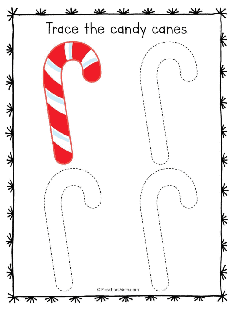 Christmas Symbols Tracing Worksheets - Preschool Mom intended for Christmas Candy Canes Tracing Worksheet Printable