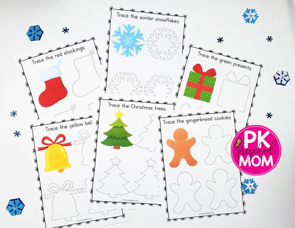 Christmas Symbols Tracing Worksheets - Preschool Mom intended for Christmas Presents Tracing Worksheet Printable