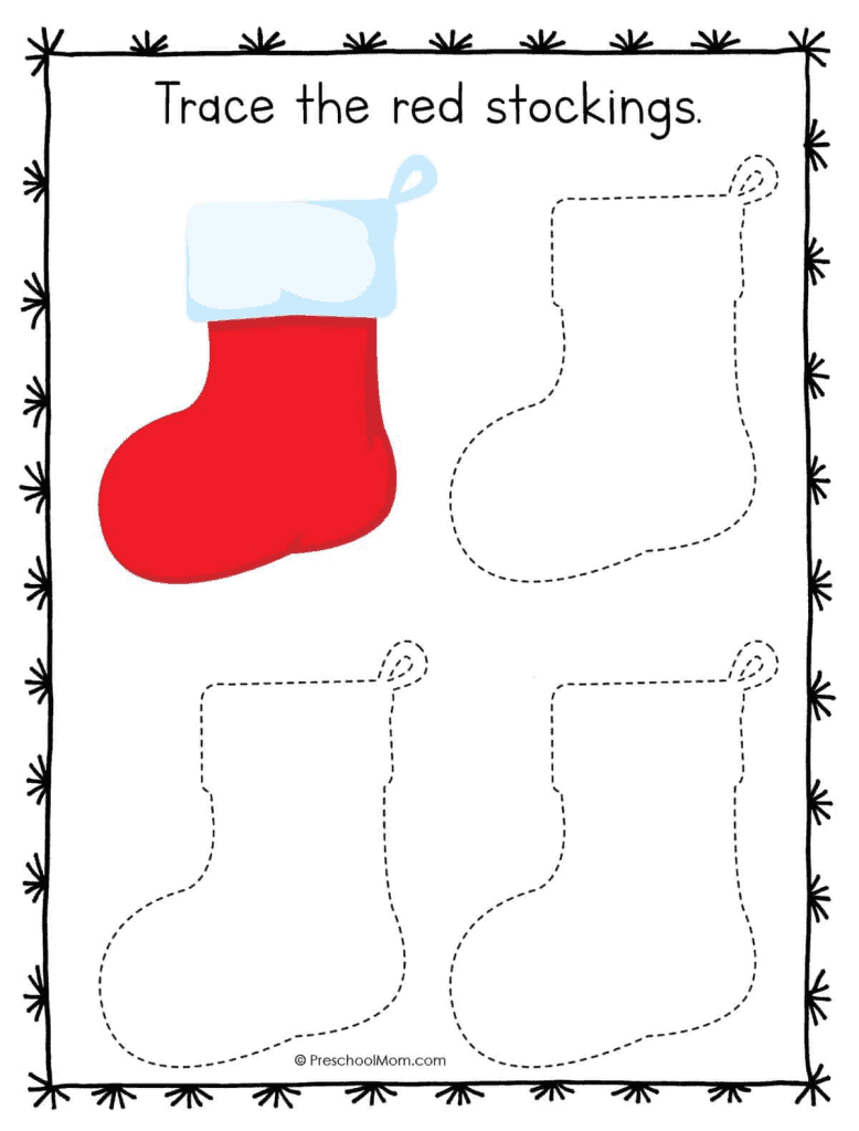 Christmas Symbols Tracing Worksheets - Preschool Mom with regard to Printable Christmas Stockings Tracing Worksheet