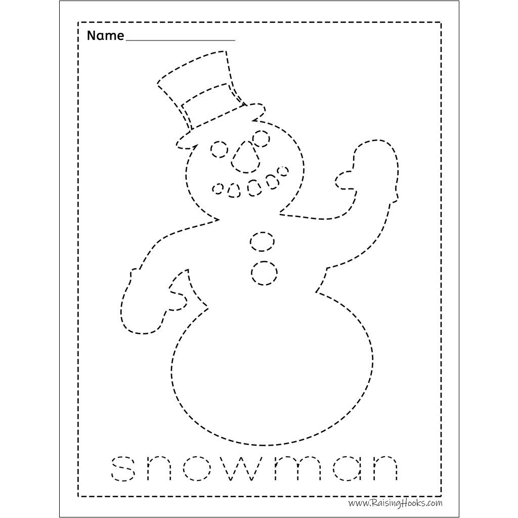 Christmas Tracing Worksheets - Raising Hooks for Christmas Snowmen Tracing Worksheet Printable
