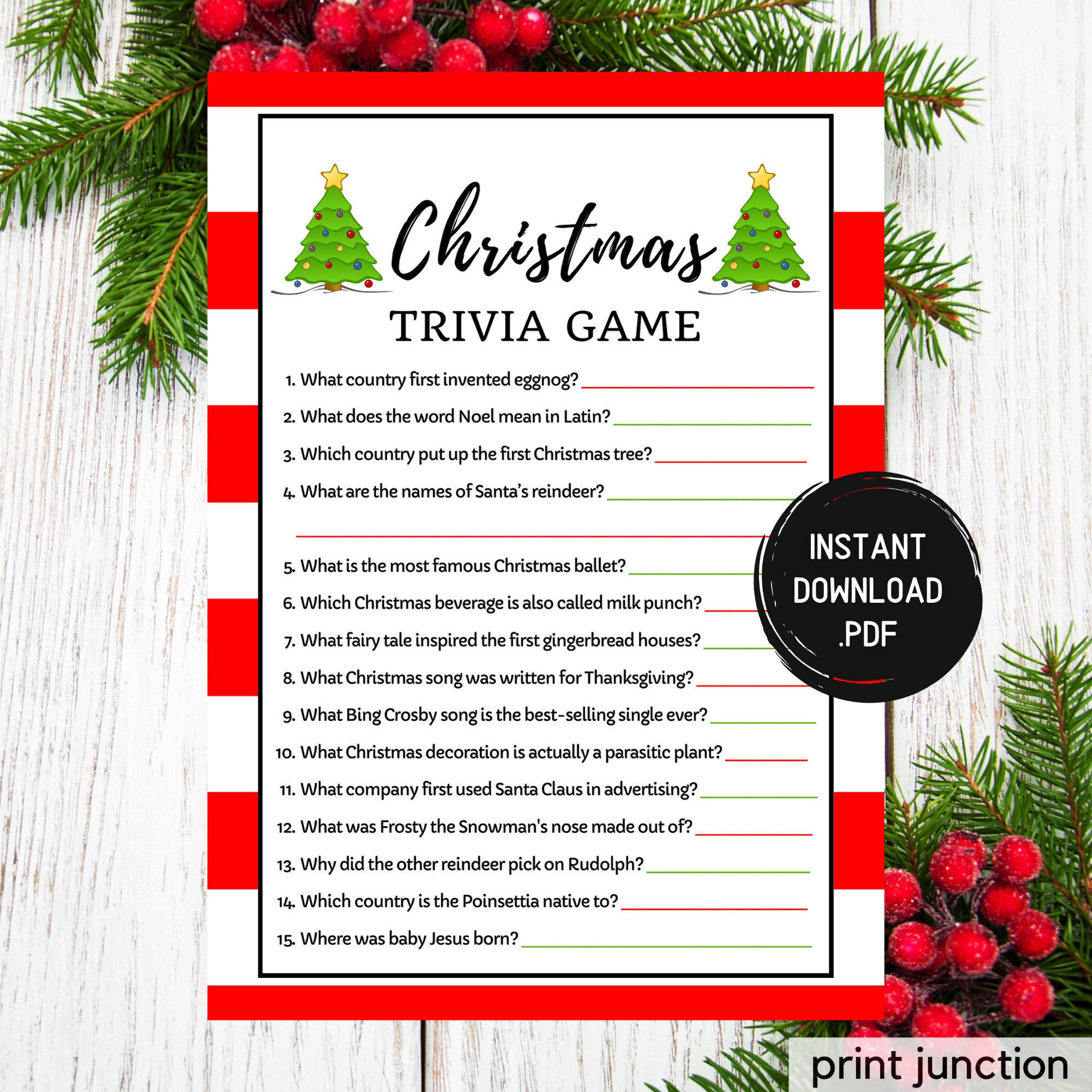Christmas Trivia Game: Fun Holiday Party (Instant Download) - Etsy for Printable Christmas Trivia Game