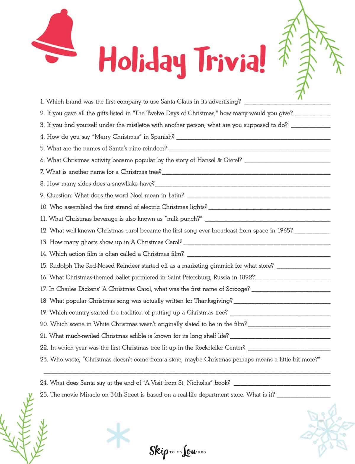 Christmas Trivia | Skip To My Lou inside Printable Christmas Trivia Game