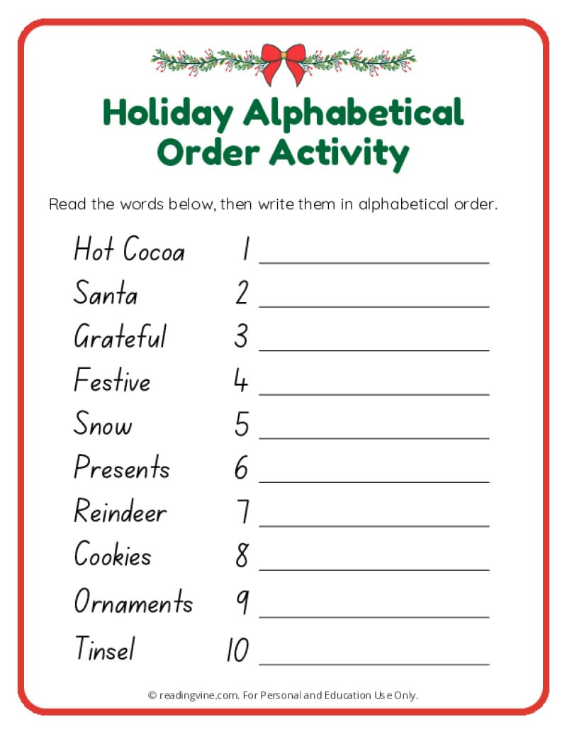 Christmas Worksheets - Readingvine with Printable Christmas Words Alphabetical Order Worksheet