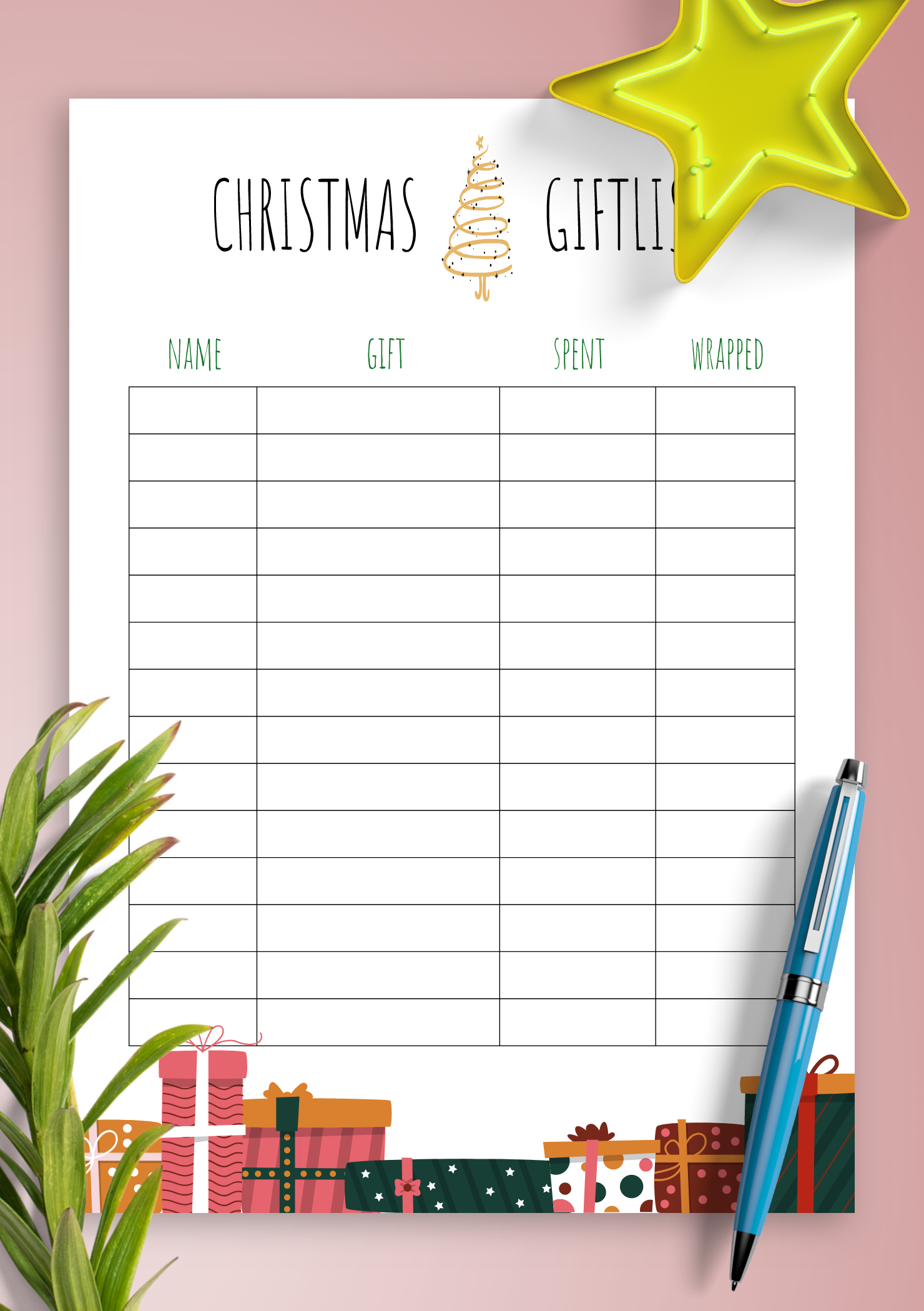 Download Printable Simple Bright Christmas Gift List Pdf for Printable Christmas Gift List