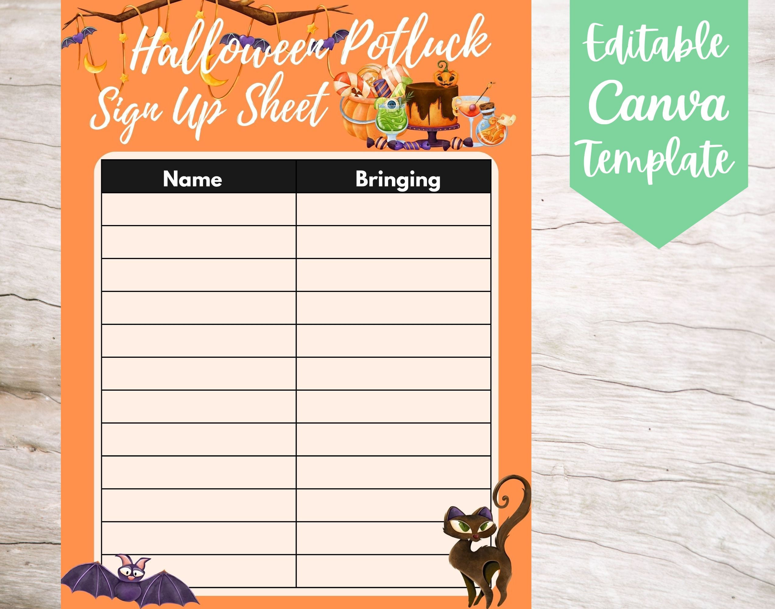 Editable And Printable Halloween Potluck Sign Up Sheet Template within Printable Halloween Potluck Sign Up Sheet