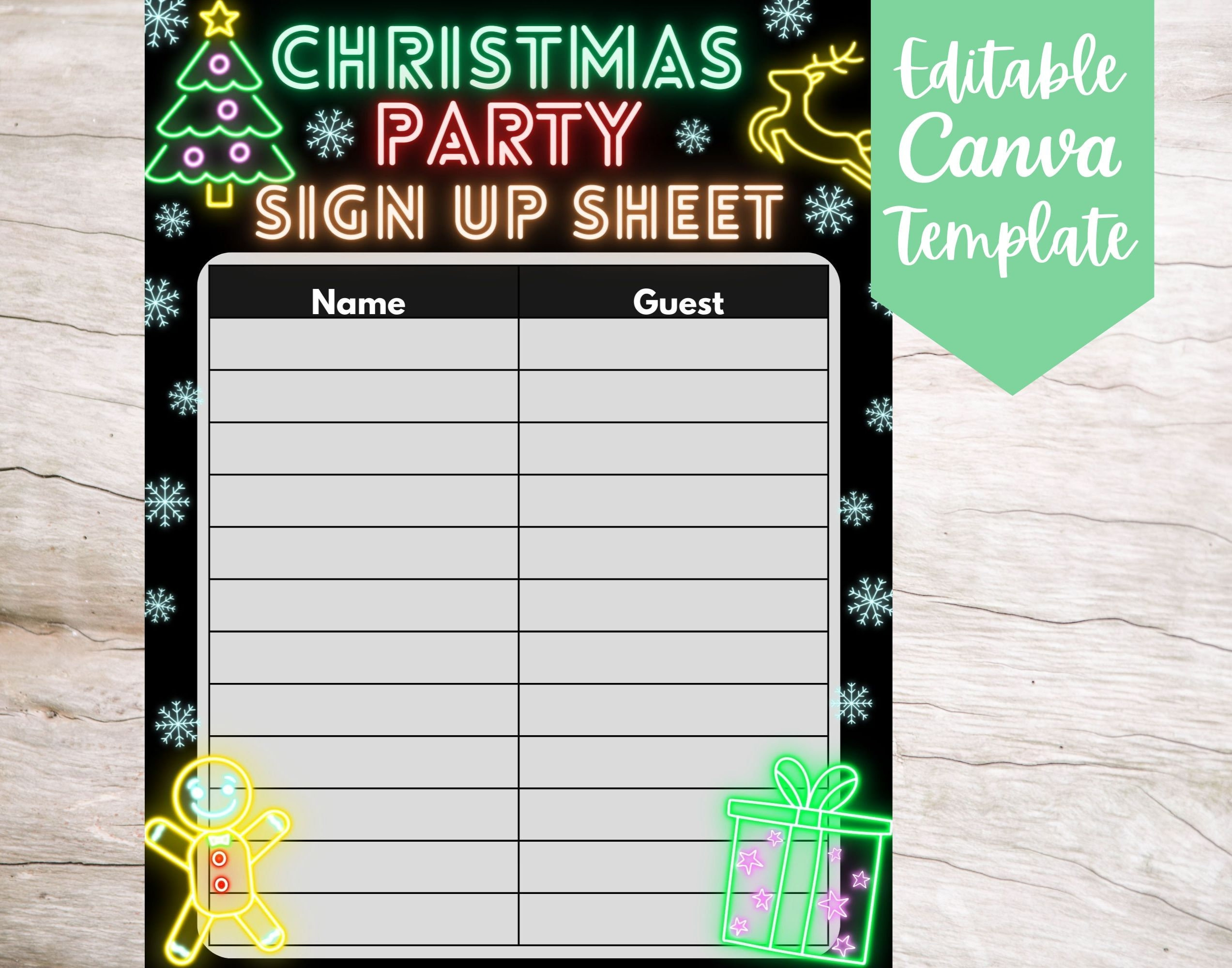 Editable And Printable Neon Christmas Party Sign Up Sheet Template with regard to Christmas Party Sign Up Sheet Printable