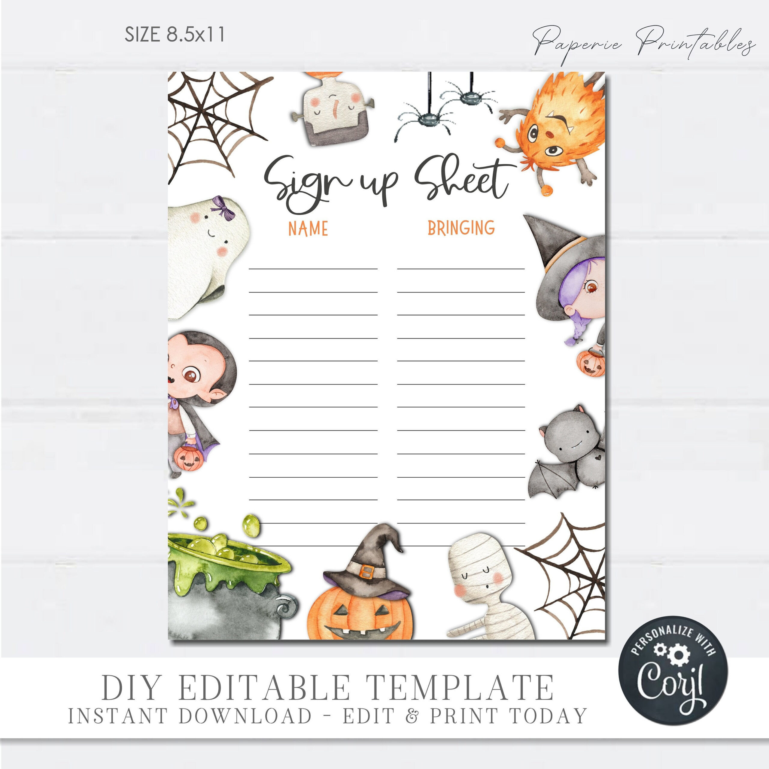 Editable Halloween Potluck Sign Up Sheet (Diy Corjl Template with Printable Halloween Potluck Sign Up Sheet