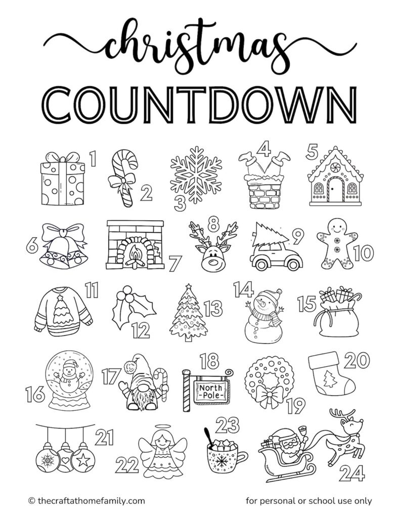 Free Christmas Coloring Countdown Calendar - The Craft-At-Home Family in Printable Christmas Countdown Calendar Color