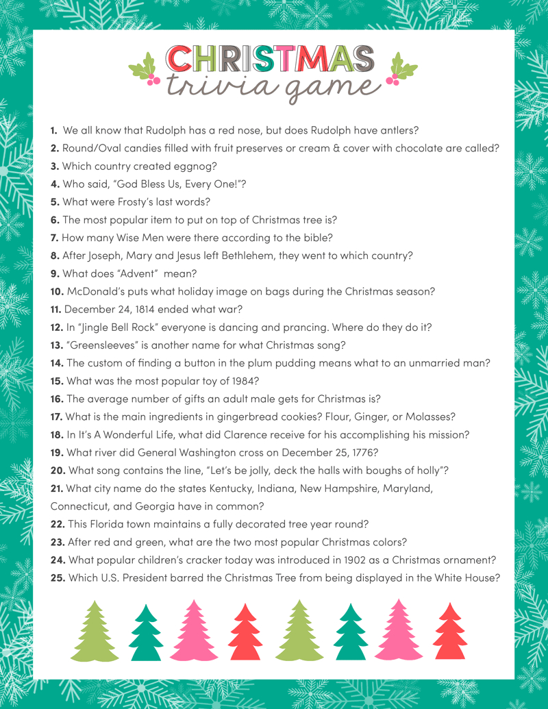 Free Christmas Trivia Printables {Games For The Family!} | Lil' Luna for Christmas Trivia Printable