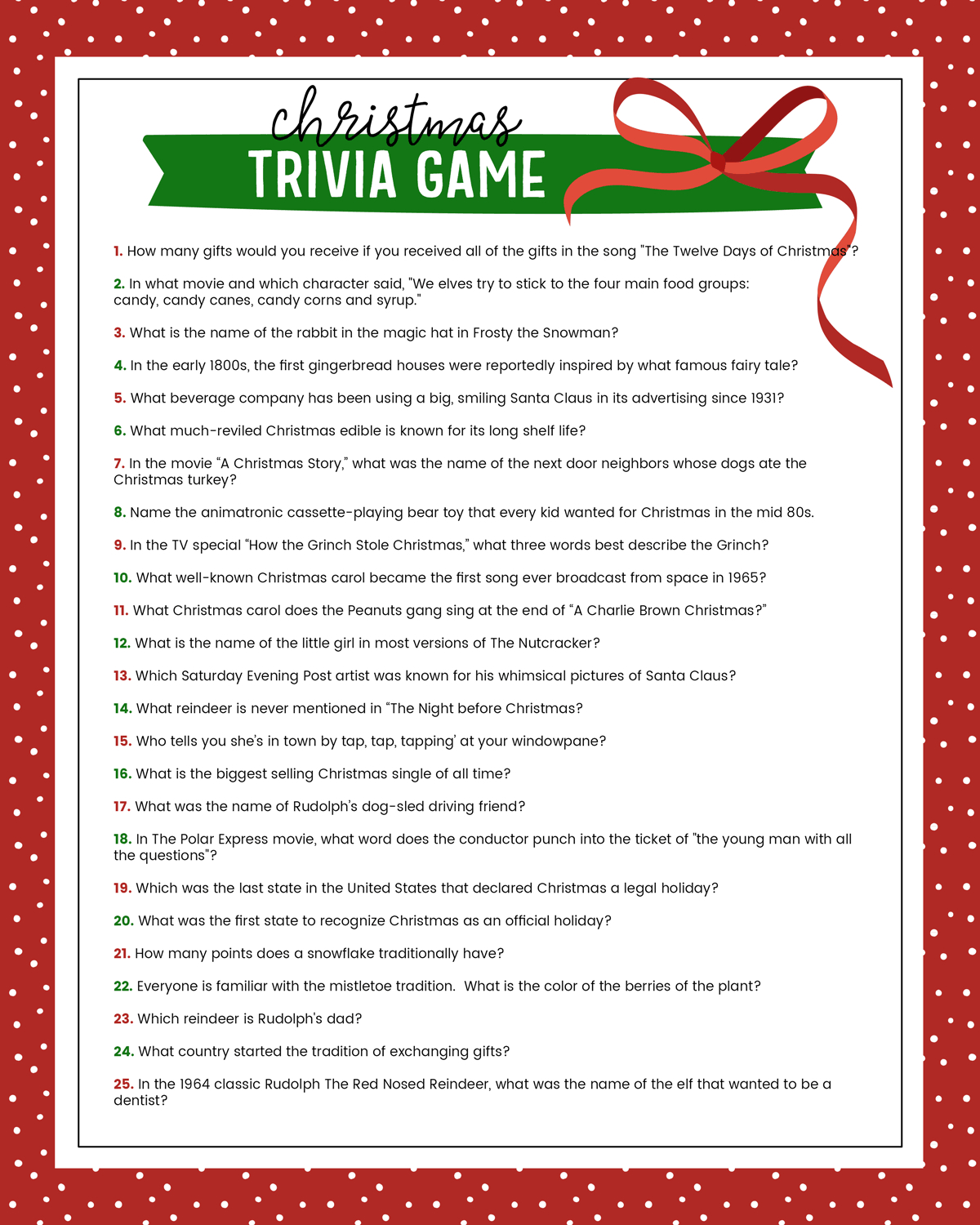 Free Christmas Trivia Printables {Games For The Family!} | Lil' Luna intended for Christmas Trivia Printable