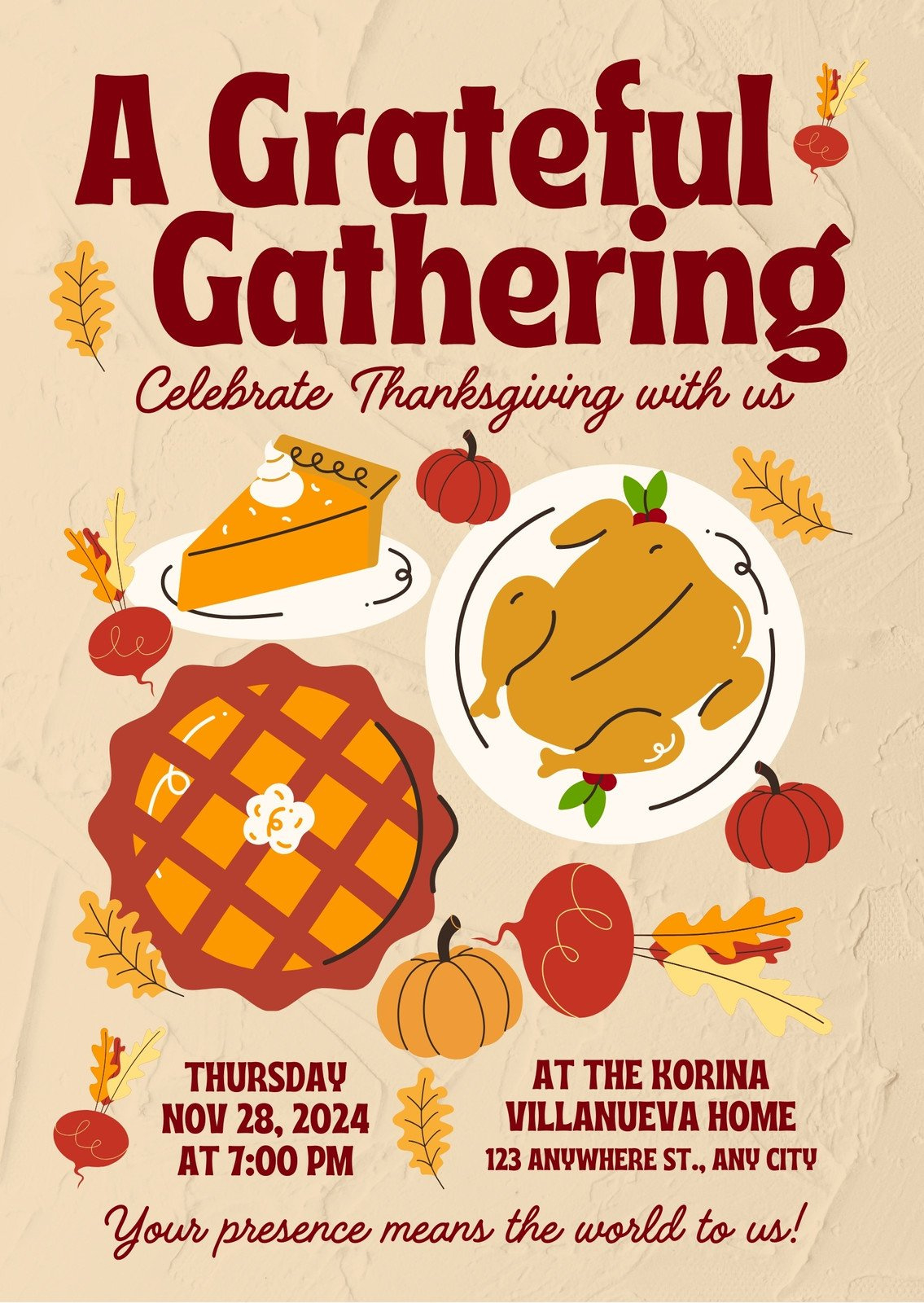 Free Custom Printable Thanksgiving Invitation Templates | Canva intended for Thanksgiving Invitations Printable