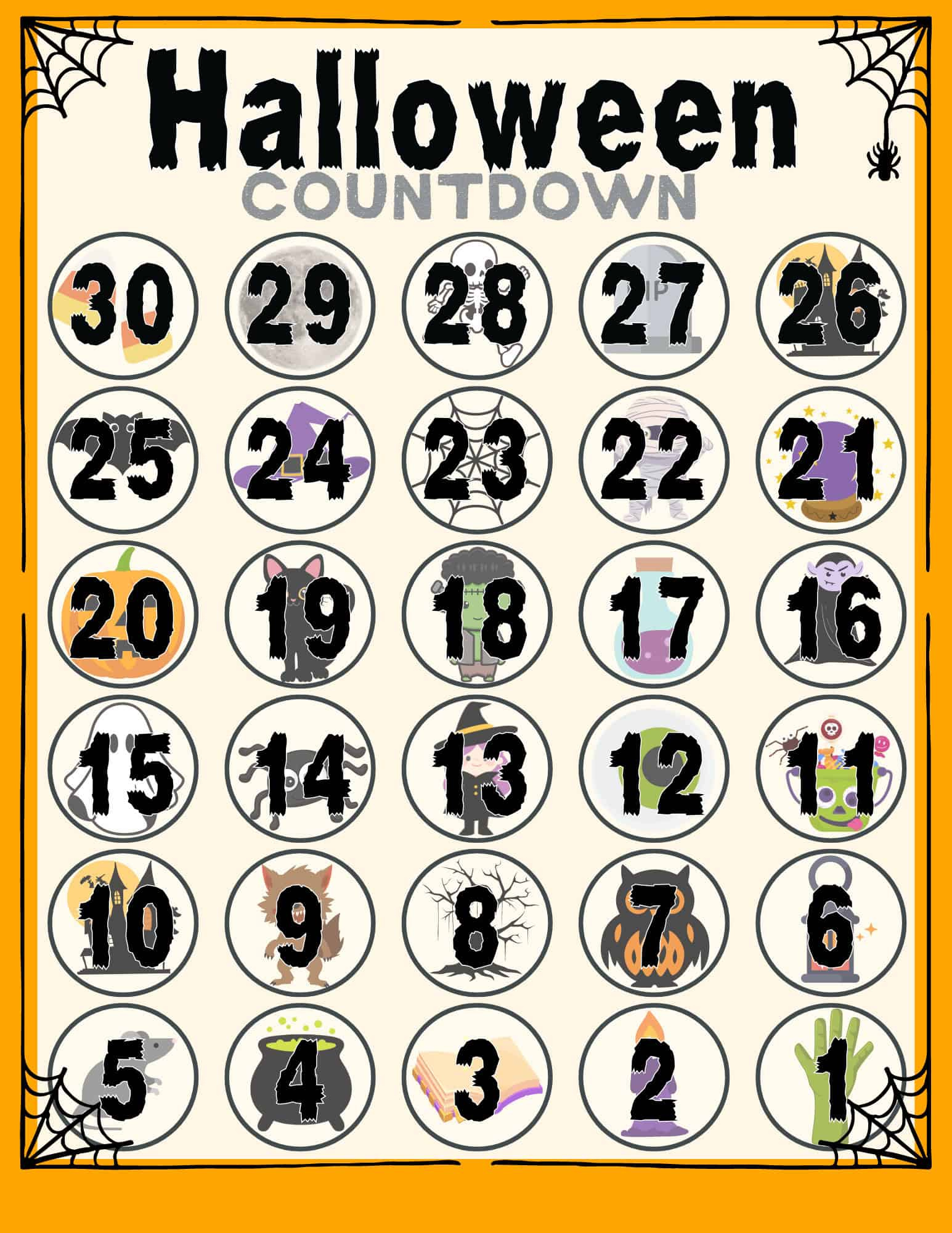 Free Halloween Countdown Calendar Printable throughout Printable Halloween Countdown Calendar