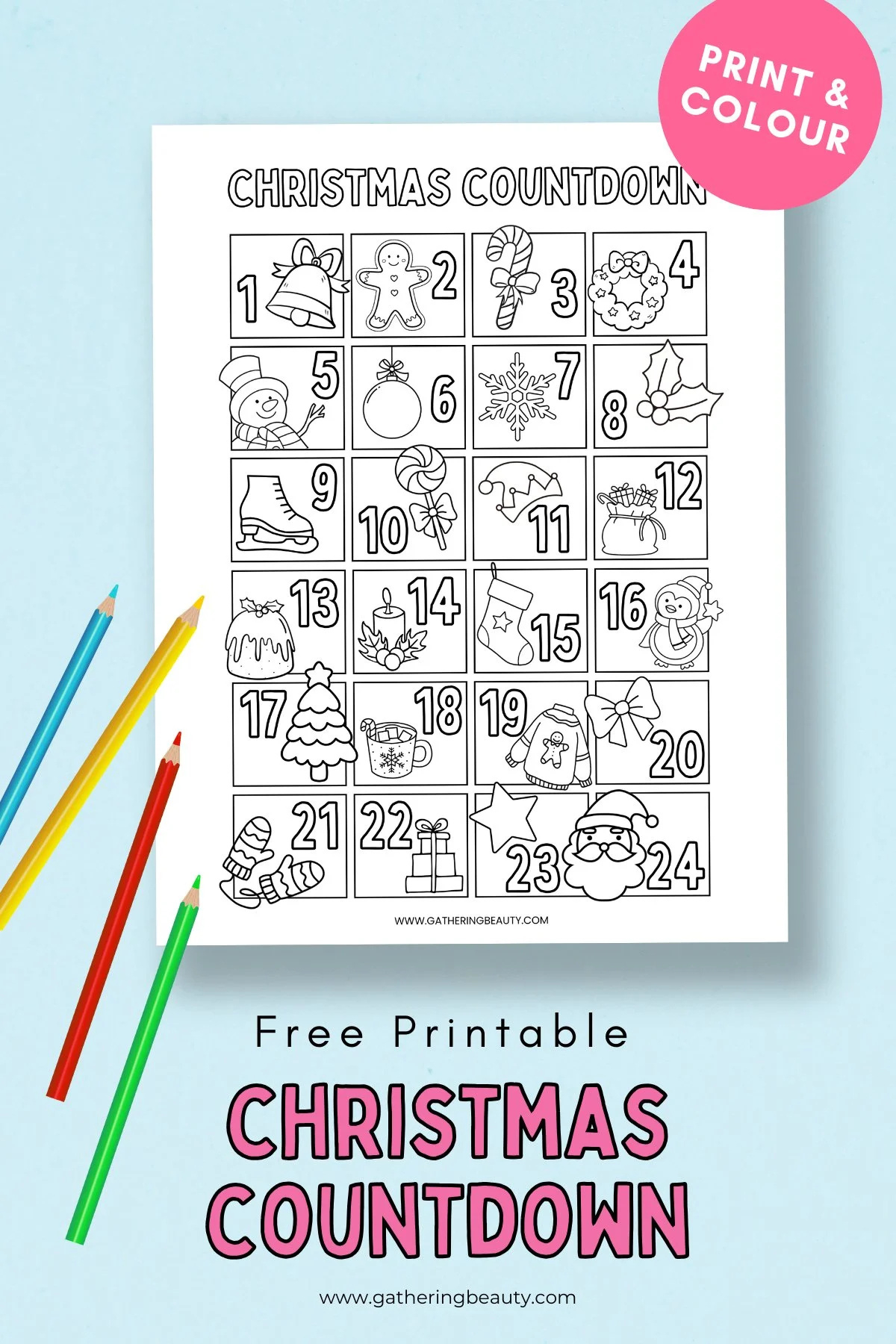 Free Printable Christmas Countdown To Colour — Gathering Beauty pertaining to Christmas Countdown Calendar Printable