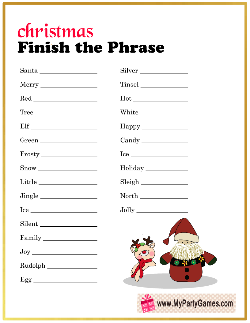 Free Printable Finish The Phrase Game For Christmas within Christmas Finish The Phrase Game Printable