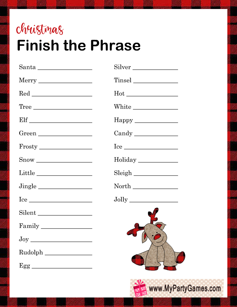 Free Printable Finish The Phrase Game For Christmas within Christmas Finish the Phrase Game Printable