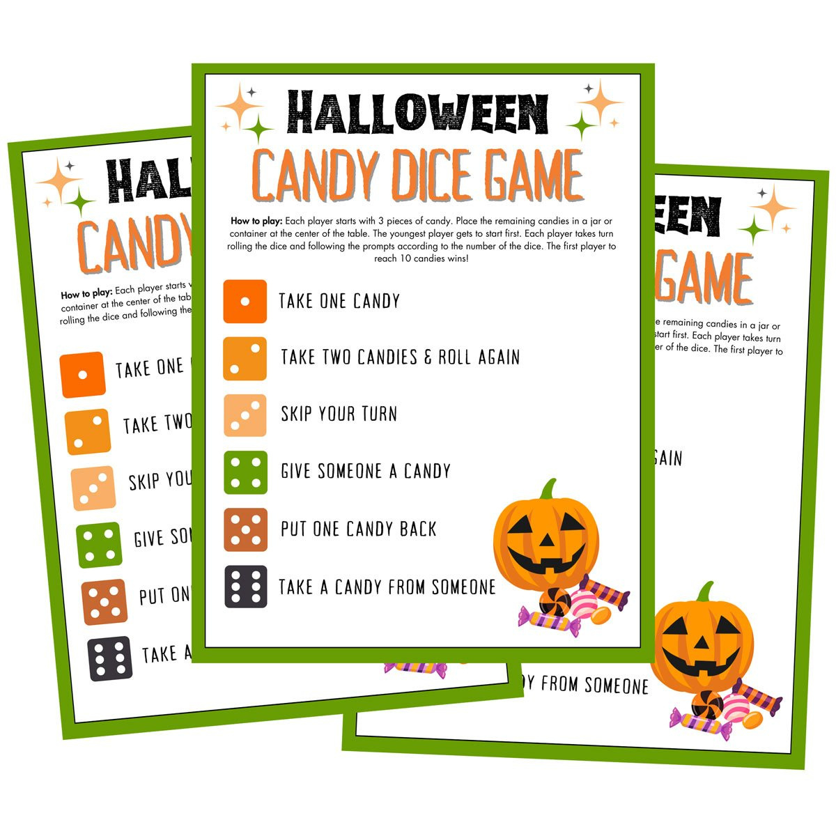 Free Printable Halloween Candy Dice Game For Kids - Scattered in Printable Halloween Candy Dice Game