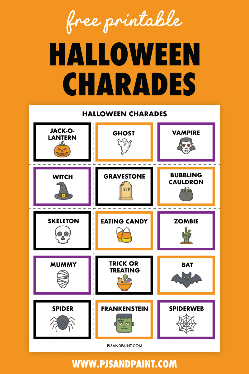 Free Printable Halloween Charades - Pjs And Paint regarding Printable Halloween Charades Game