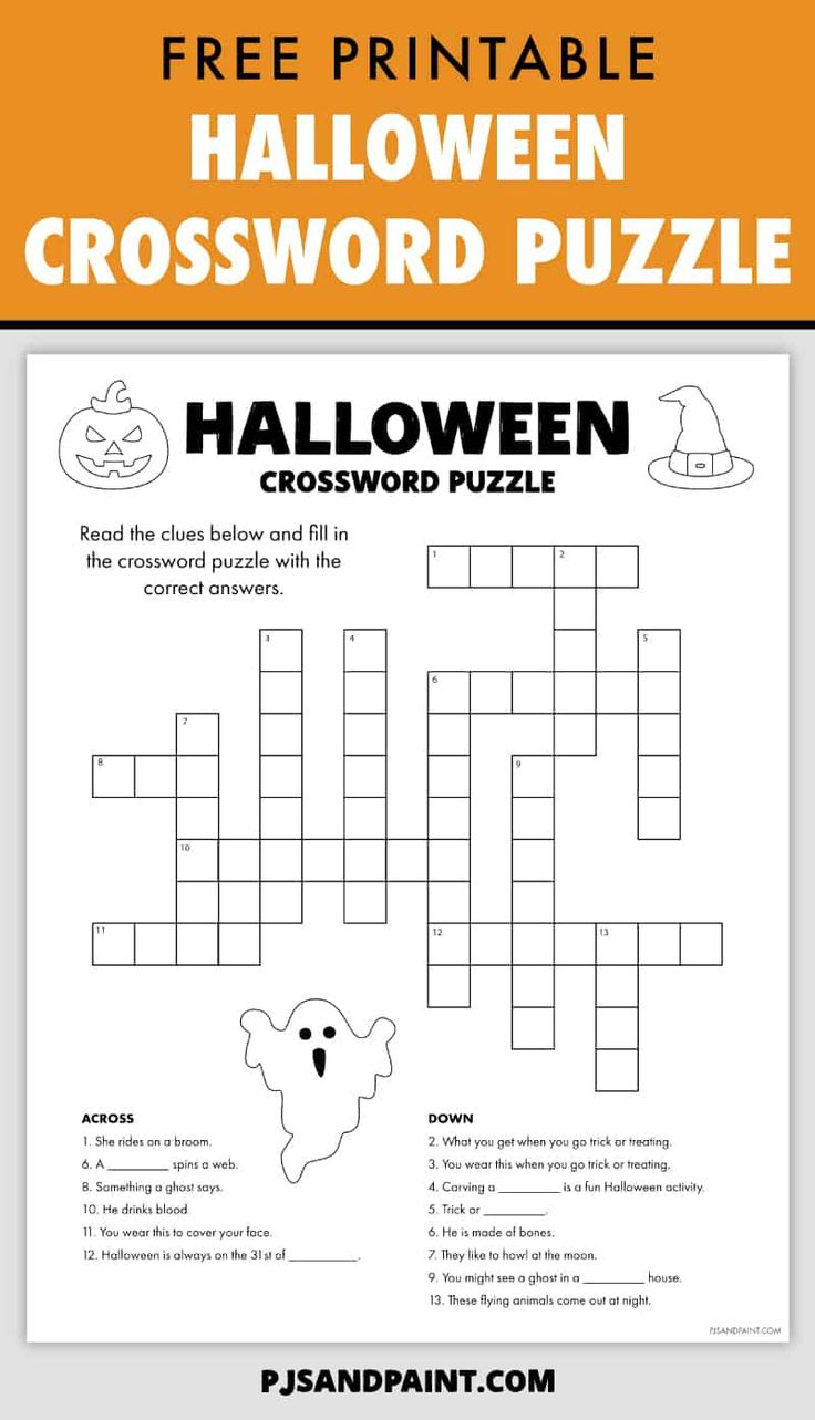 Free Printable Halloween Crossword Puzzle Pinterest intended for Halloween Crossword Puzzle Printable