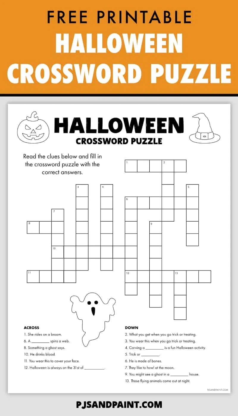 Free Printable Halloween Crossword Puzzle - Pjs And Paint pertaining to Halloween Crossword Printable