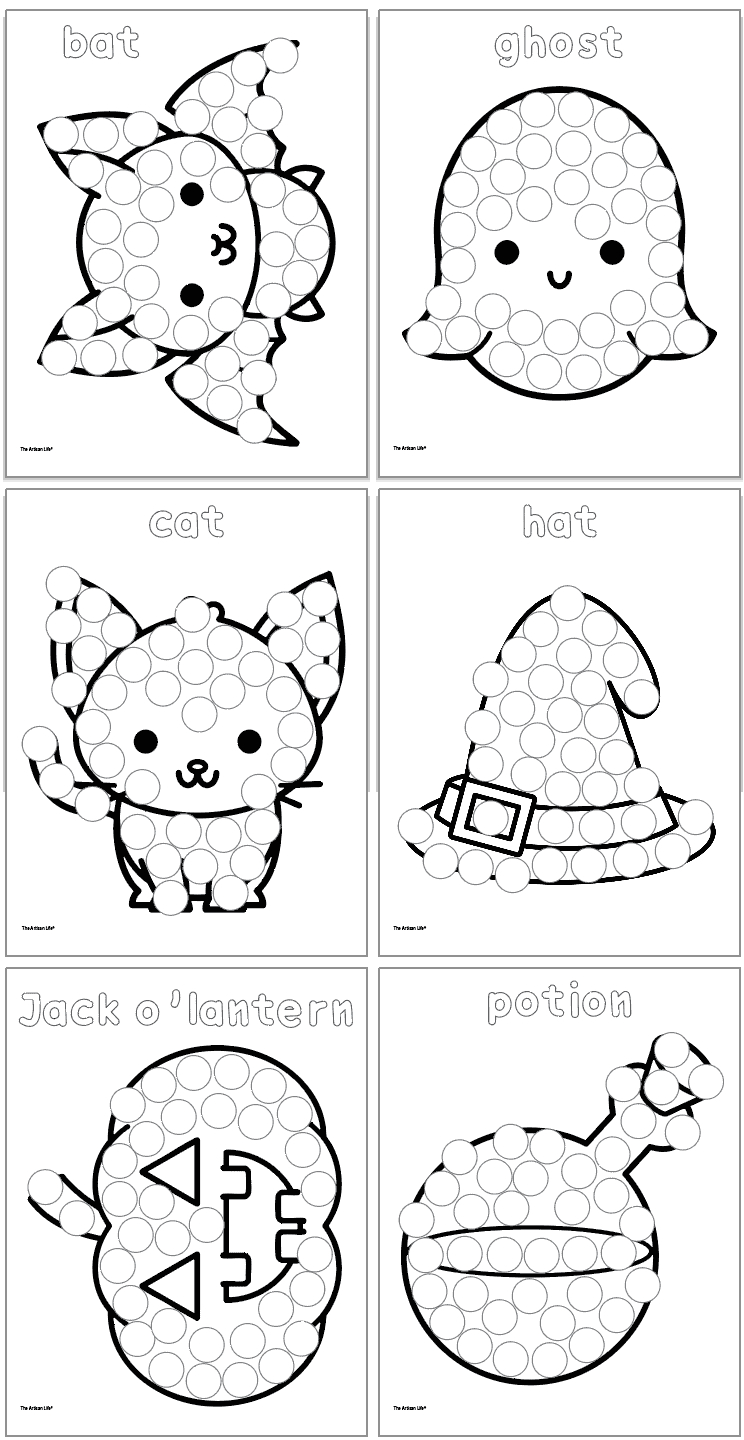 Free Printable Halloween Dot Marker Pages With Vocabulary - The with Printable Halloween Cat Dot Marker Coloring Page