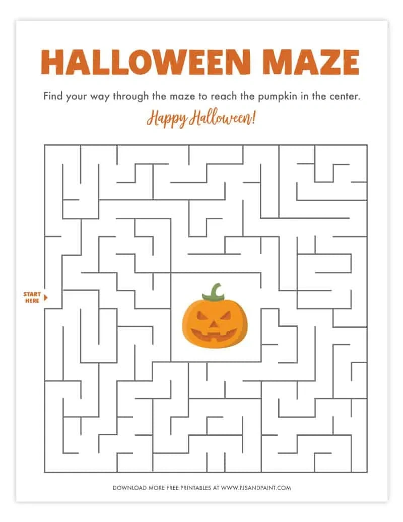Free Printable Halloween Maze | Worksheets For Kids - Pjs And Paint with Printable Halloween Maze