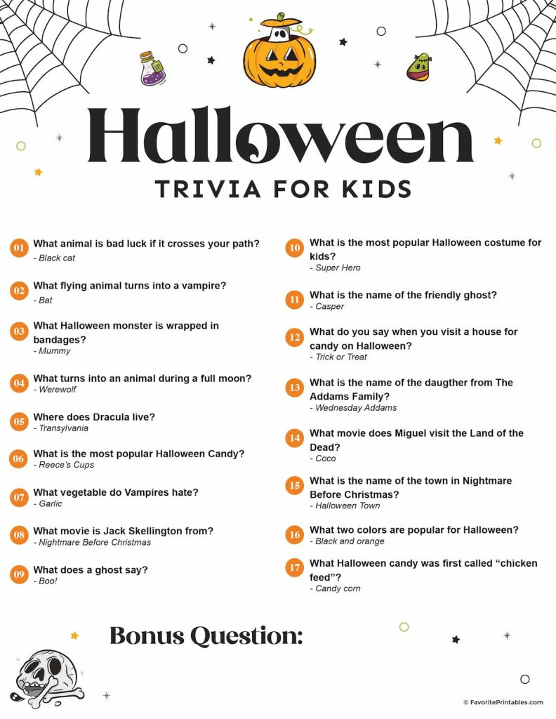 Free Printable Halloween Trivia For Kids - Favorite Printables regarding Halloween Trivia Game Printable