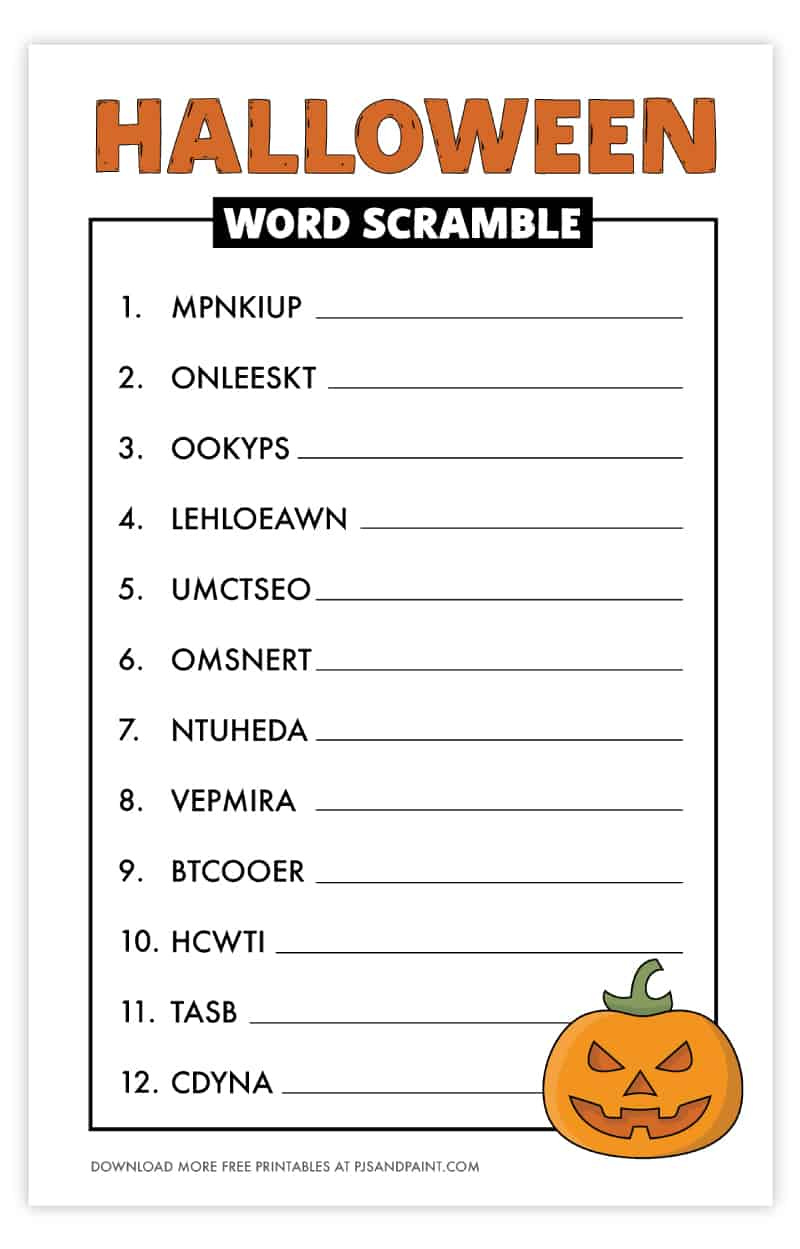 Free Printable Halloween Word Scramble - Pjs And Paint within Halloween Word Scramble Printable