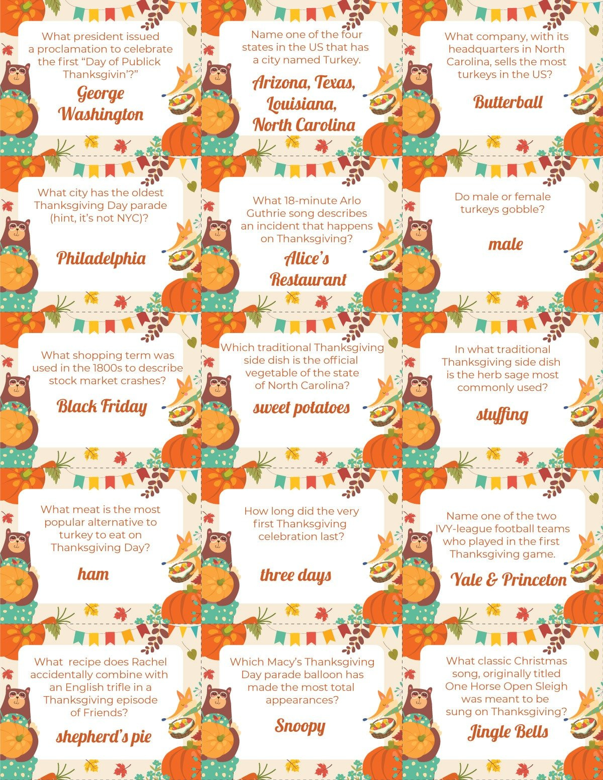 Free Printable Thanksgiving Trivia Questions - Play Party Plan30 within Thanksgiving Trivia Game Printable