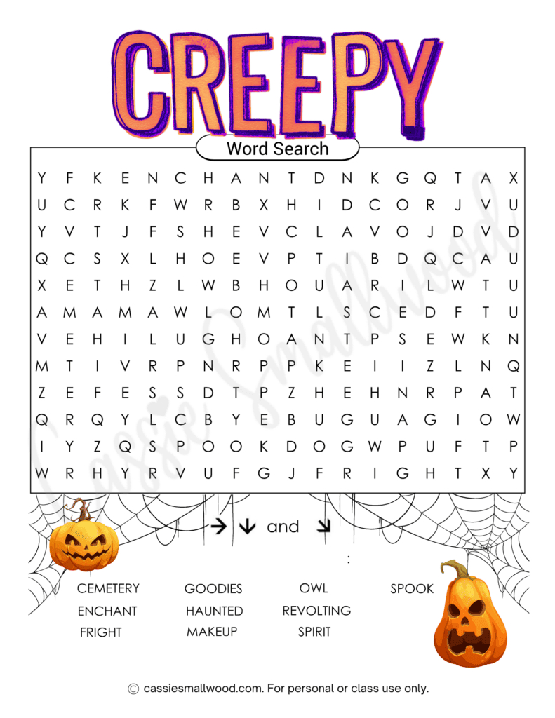 Fun Free Printable Halloween Word Searches - Cassie Smallwood in Trick Or Treat Halloween Word Search Printable