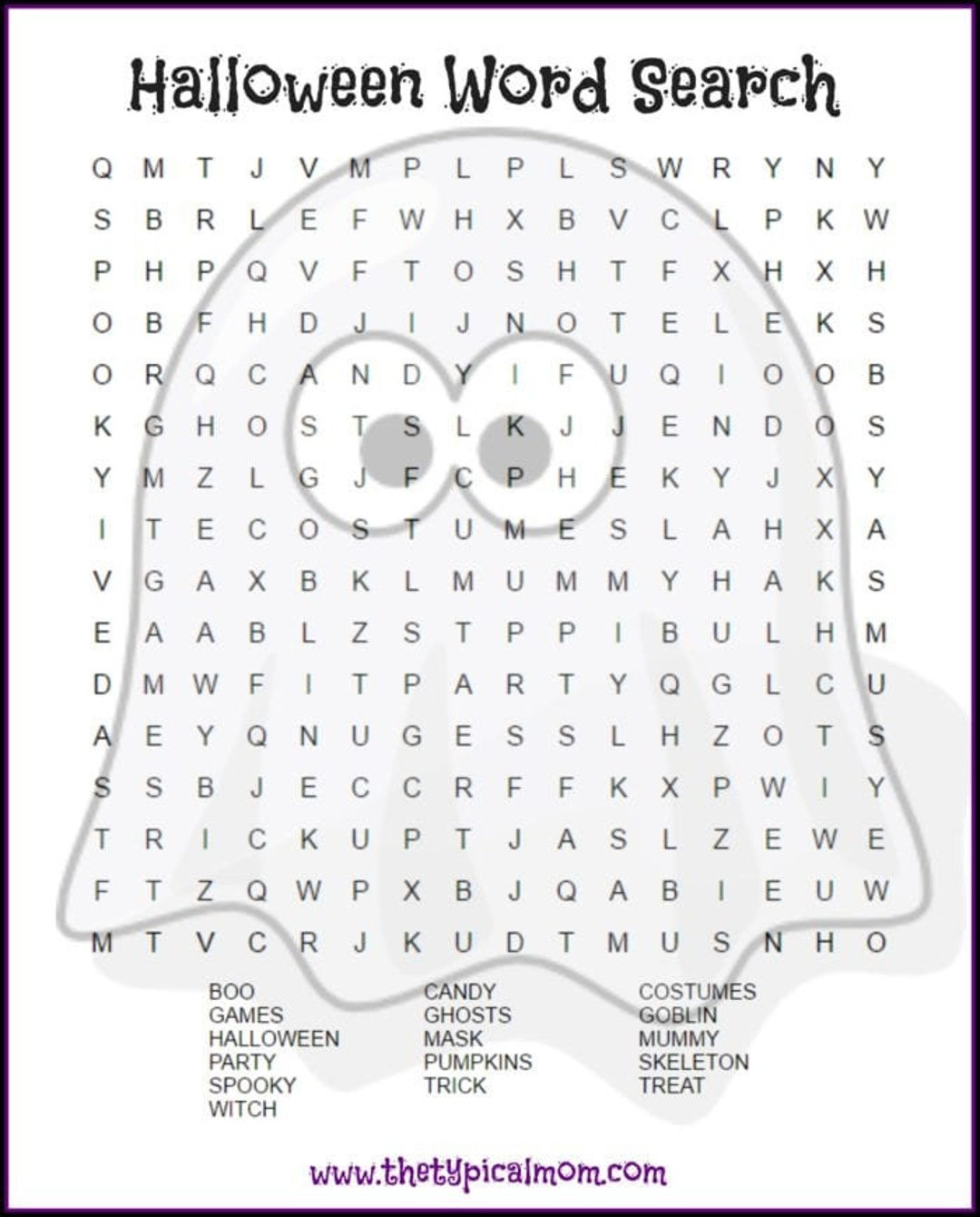 Ghost Halloween Word Search Printable - Etsy throughout Halloween Word Search For Kids Printable