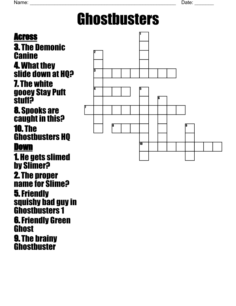 Ghostbusters Crossword - Wordmint for Printable Ghostbusters Word Search