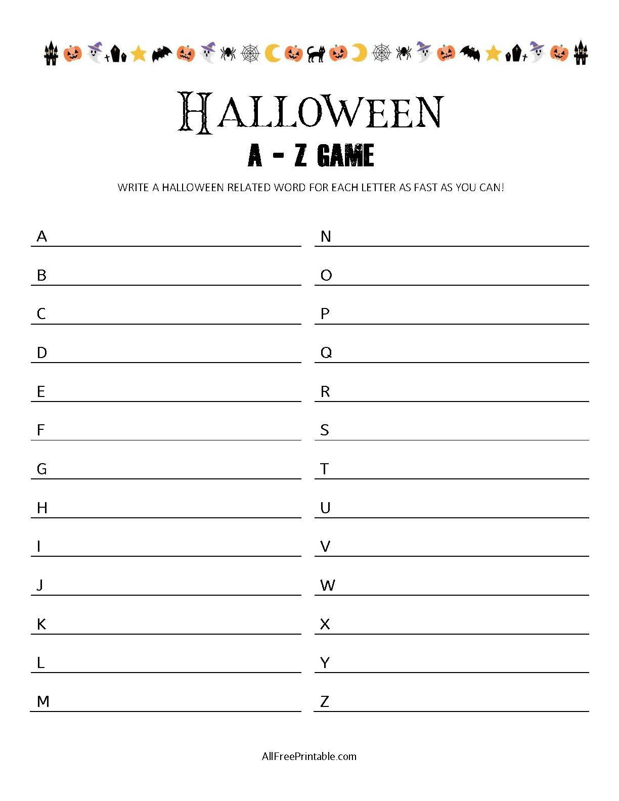 Halloween A-Z Game – Free Printable intended for Printable Halloween A Z Game