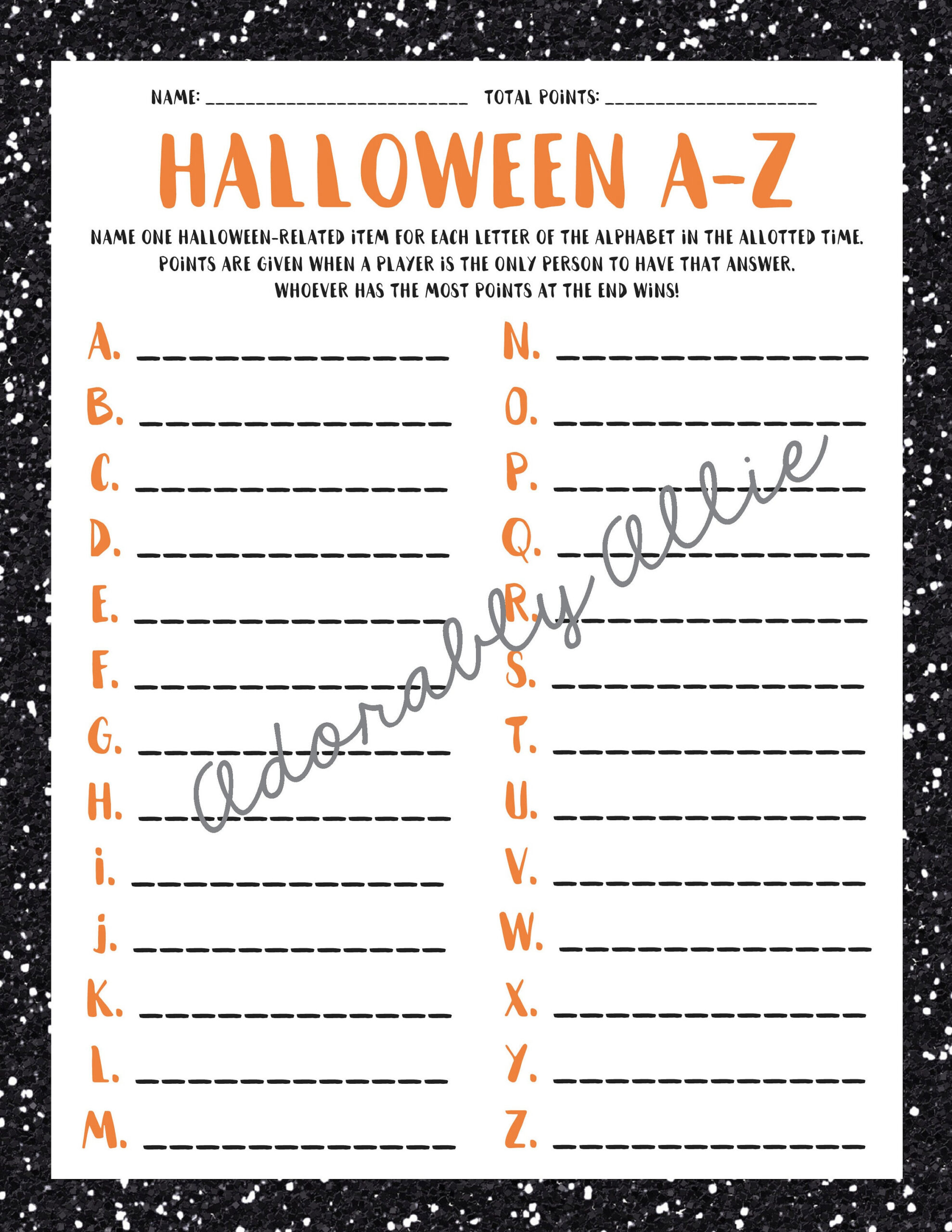 Halloween A-Z | Halloween Scattergories | Halloween Games in Halloween A Z Game Printable