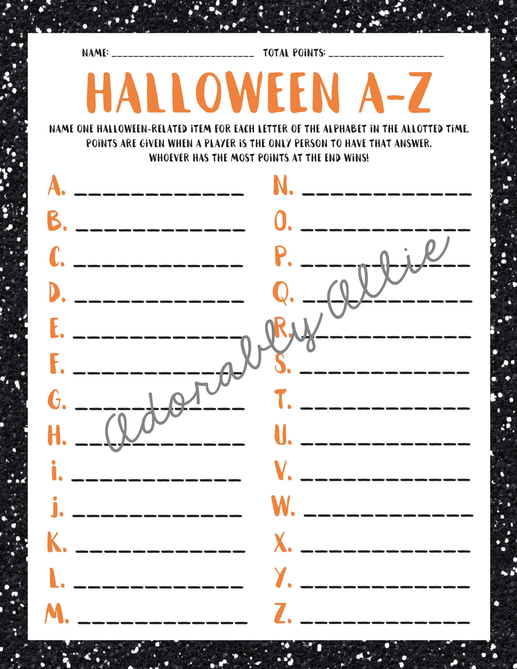 Halloween A-Z | Halloween Scattergories | Halloween Games within Printable Halloween A Z Game